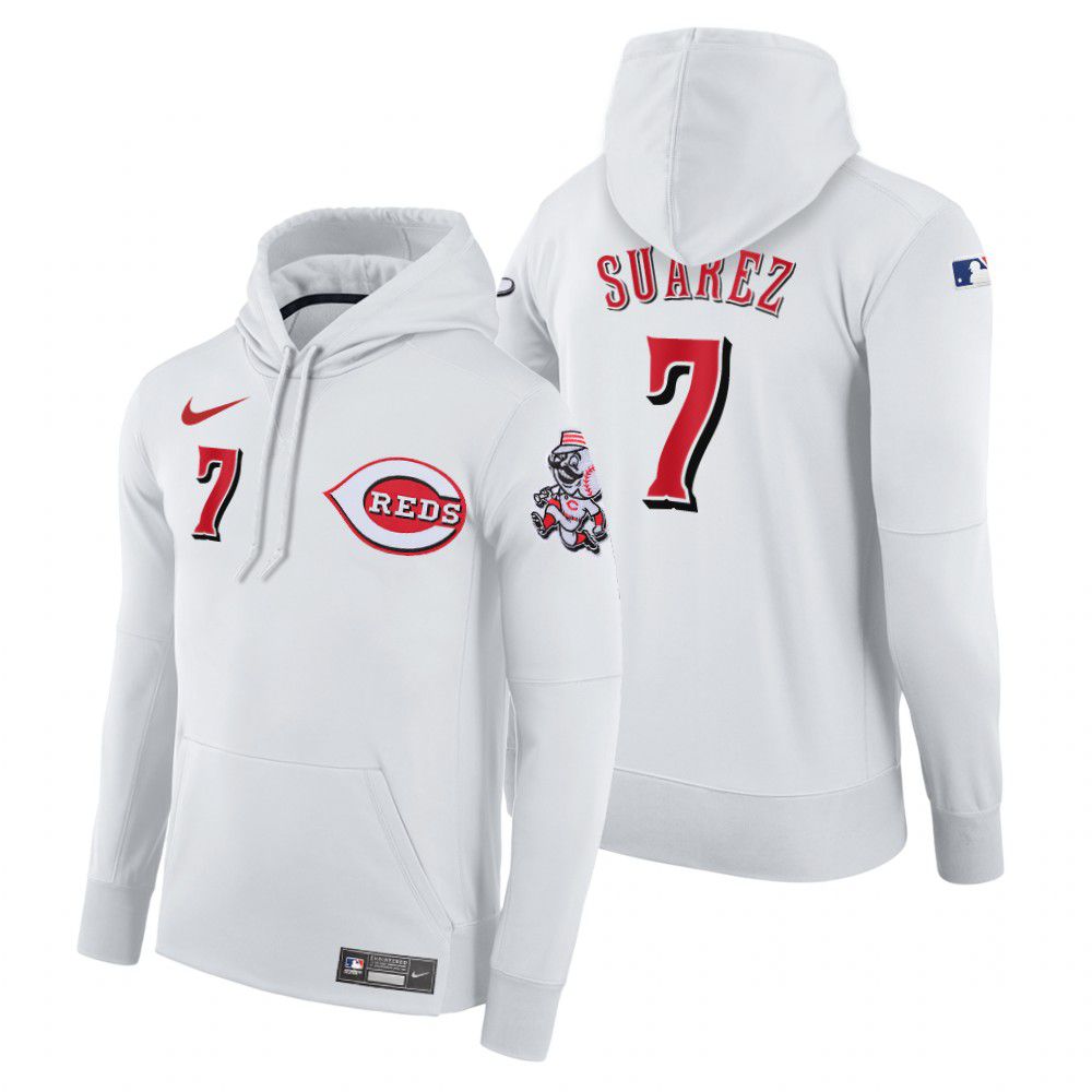 Cheap Men Cincinnati Reds 7 Suarez white home hoodie 2021 MLB Nike Jerseys